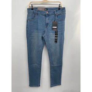 Stone Flex Jeans Men 34x31 Light Blue Denim 4-Way Stretch Skinny Leg Zip Fly NWT